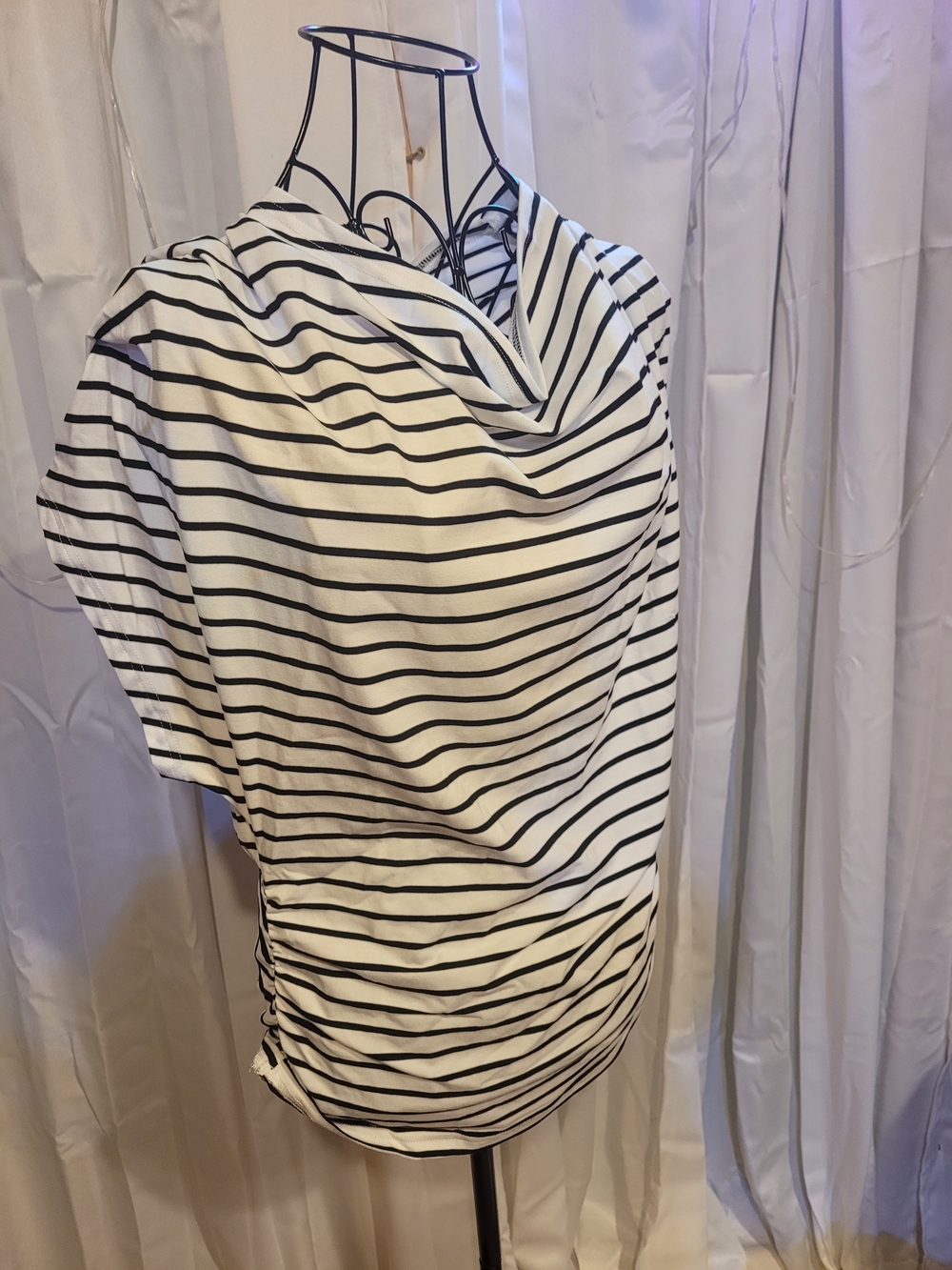 Cupshe Black & White Striped Draped Ruched Women's Top
